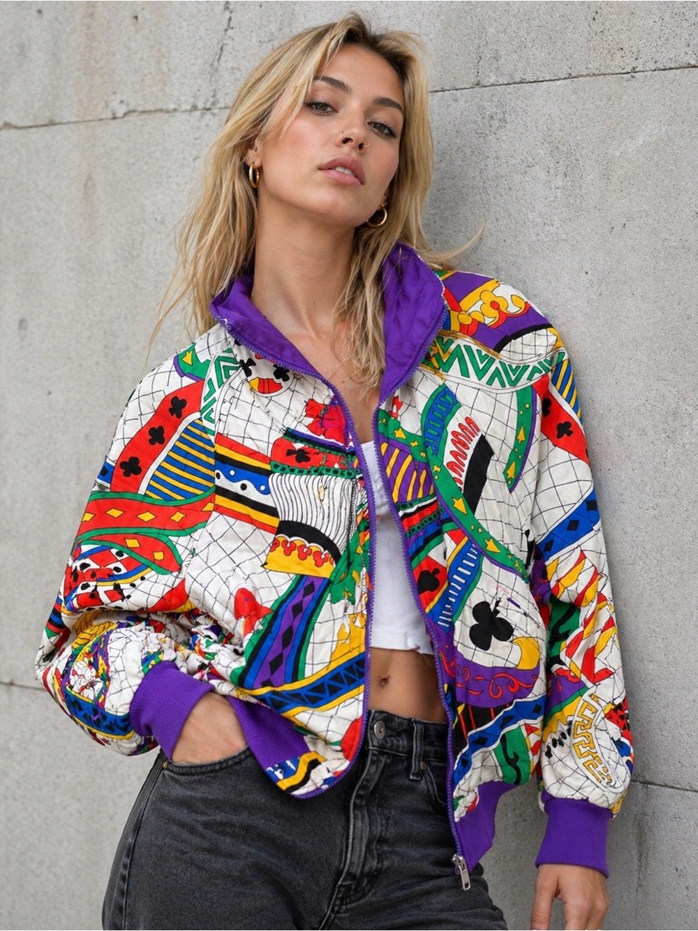 Head Sportwear Vintage Colorful Abstract Bomber Jacket Size M